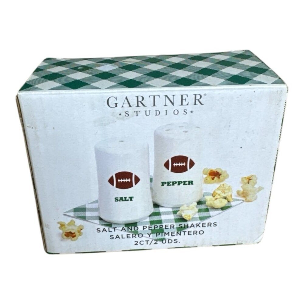 Football Ceramic Salt & Pepper Shakers Gartner Studios 3” NIP